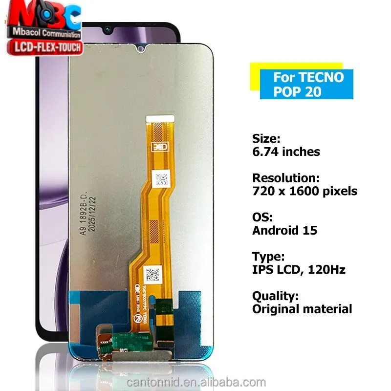 Écran IPS LCD 120Hz 6.74 Pouces Tecno Pop 20 720x1600 Android 15 Remplacement - Pièces Détachées Téléphones - 6 000 FCFA - Mbacol Communication Sénégal